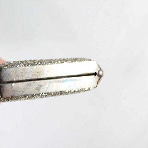 Vintage Late 90s/2000s Silver Glitter Sparkle Clutch Hard Shell Handbag - Picture 9 of 9